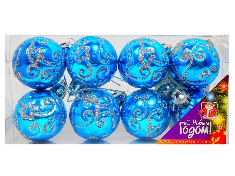 ШАР 40ММ ОРНАМЕНТ 8ШТ 1ЦВ ПРОЗРАНАЯ КОРОБКА