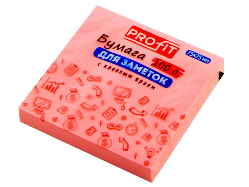 Бумага для заметок с клеевым краем РОЗОВАЯ 75*75 мм 100 л