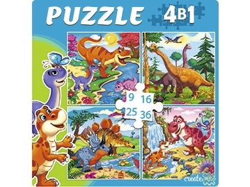 Купить оптом ПАЗЛЫ 4 в 1. ПРИКЛЮЧЕНИЯ ДИНОЗАВРОВ (9, 16, 25, 36 эл.) в Луганске