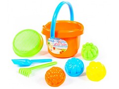 Набор №10: ведро большое, ситечко, лопатка, грабельки, 4 формочки