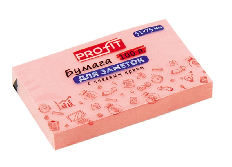 Бумага для заметок с клеевым краем РОЗОВАЯ 51*75 мм 100 л