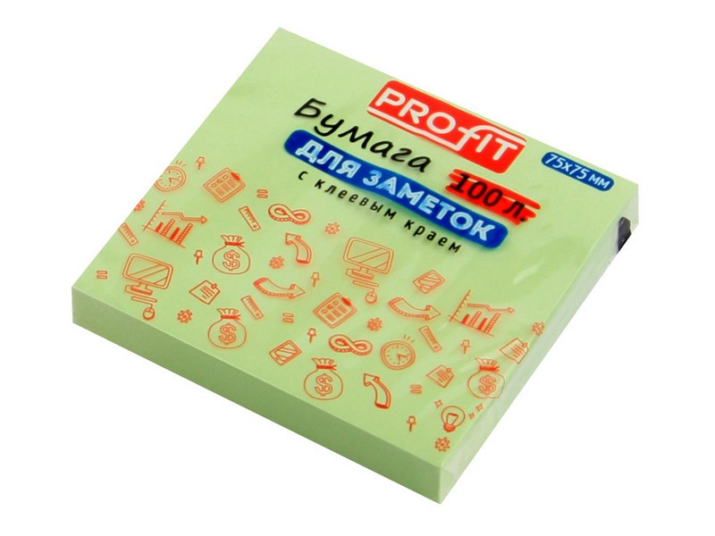 Бумага для заметок с клеевым краем ЗЕЛЕНАЯ 75*75 мм 100 л