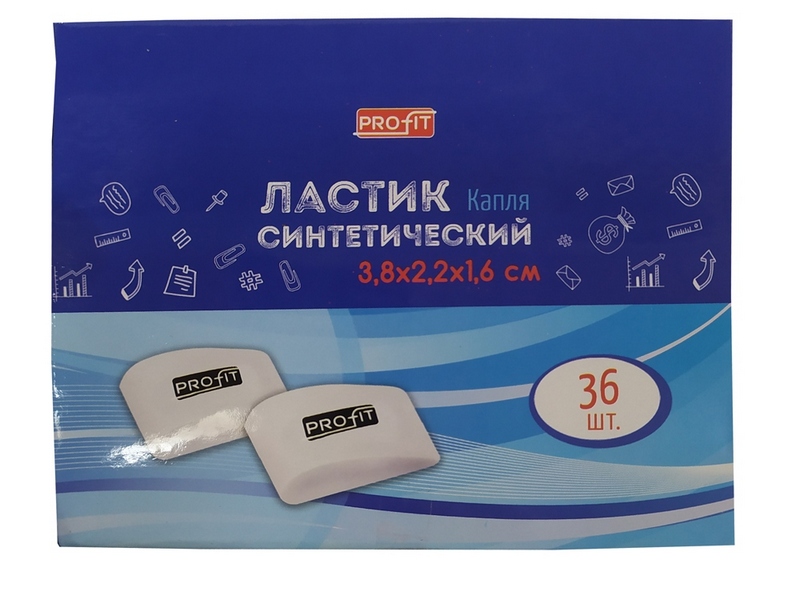 Ластик синтетич. каучук белый КАПЛЯ (36шт/уп) ЛС-3352