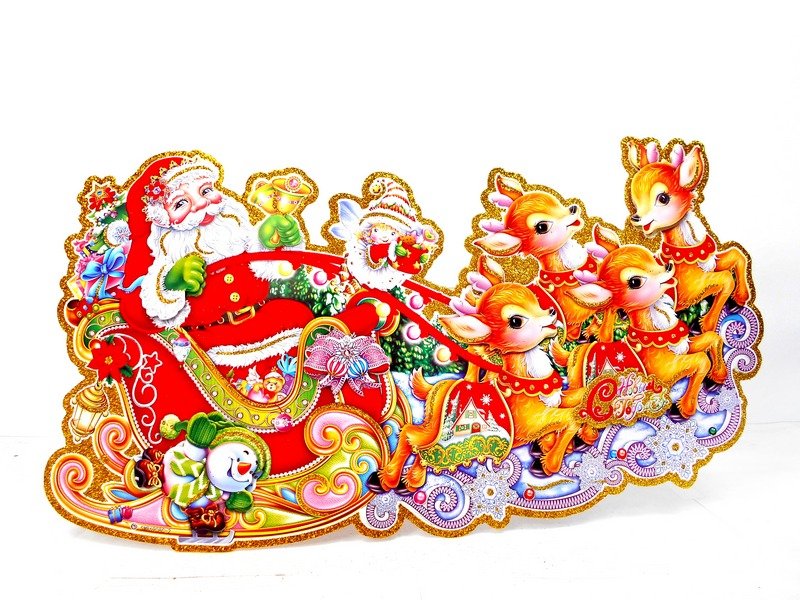 Оформительский плакат на скотче Новогодняя упряжка 45см НУ-8256