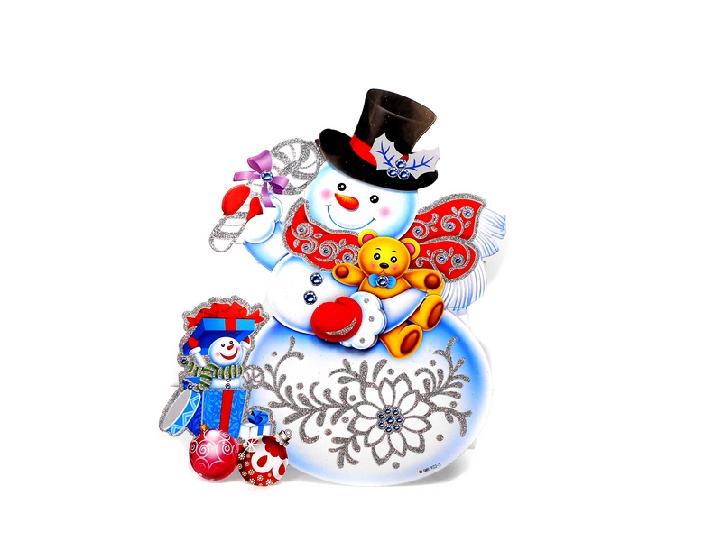 Купить оптом Оформительский плакат на скотче Весёлый снеговик 35 см глиттер НУ-0834 в Луганске