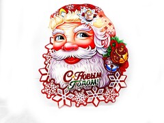 31580 [НУ-0856]Оформительский плакат на скотче Милый Санта 35 см глиттер НУ-0856