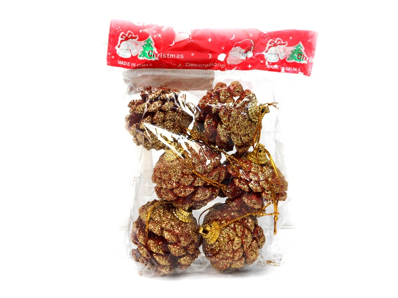 Набор ёлочных подвесок 6 шт Красивые шишки 5,5 см НУ-0043