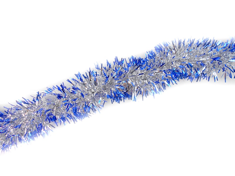 Купить оптом Мишура серебряная "Синий иней" (серебряная с синими кончиками) НУ-6514 в Луганске