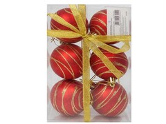 31606 [НУ-6953]Набор красных матовых шаров с узором "Золотая паутинка" (6 шт) НУ-6953
