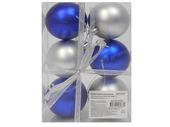 31612 [НУ-6983]Набор ёлочных матовых шаров синий/серебро "Серебряный бархат" 6 см 6 шт НУ-6983