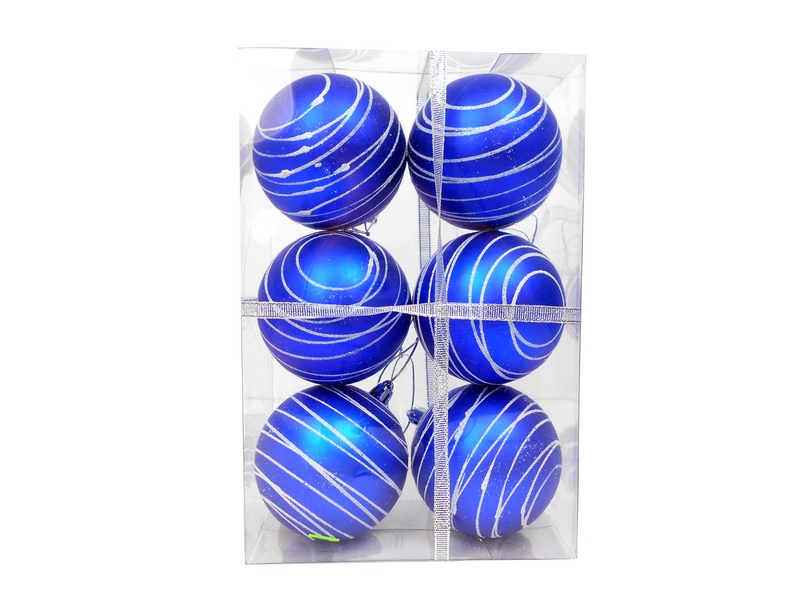 Набор синих матовых шаров "Праздничный серпантин" (6 шт) НУ-7001