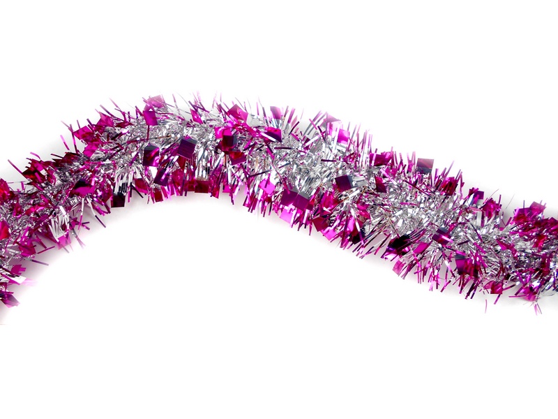 Мишура серебряная Иней (розовые кончики) длина 2 м, d=5 см НУ-4840