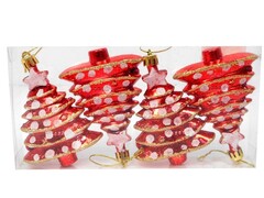 31657 [НУ-8353]Набор ёлочных подвесок "Красные ёлочки" 10 см 4 шт НУ-8353