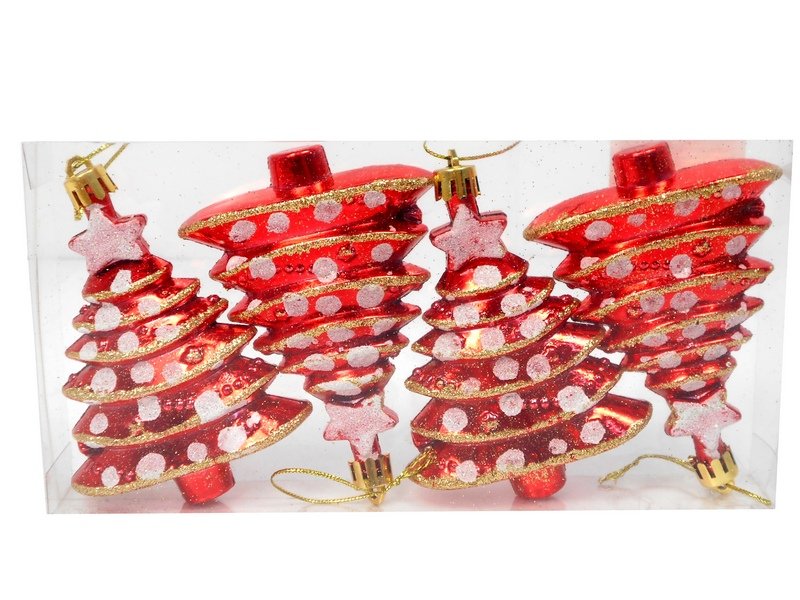 Набор ёлочных подвесок "Красные ёлочки" 10 см 4 шт НУ-8353