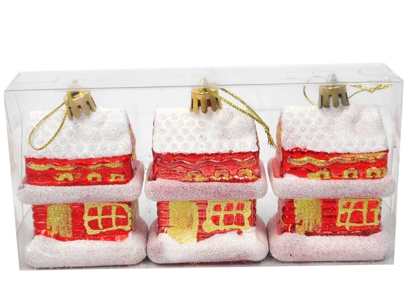 Набор ёлочных подвесок "Снежный домики" 8 см 3 шт НУ-8355