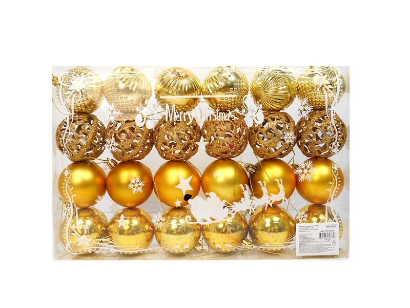 Набор ёлочных шаров С праздником! 24 шт 6 см (золотой) НУ-0384