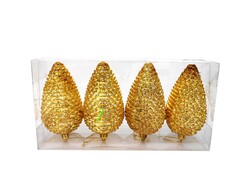 31693 [НУ-0438]Набор ёлочных подвесок Красивые шишки 4 шт 12 см (золотой) НУ-0438