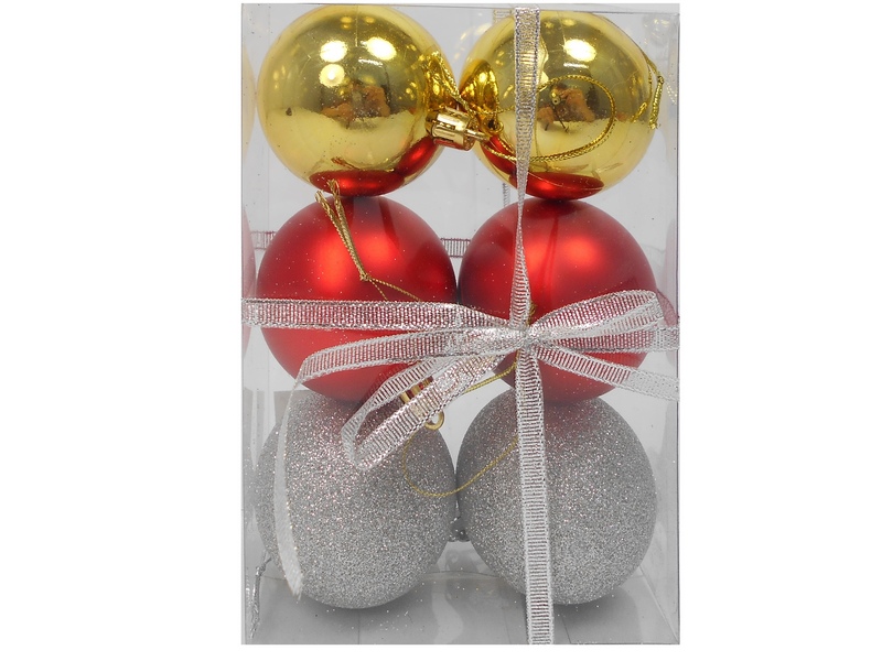 Набор ёлочных красных, золотых, серебряных шаров "Шёлк, бархат и люрекс" 6 см 6 шт НУ-6979