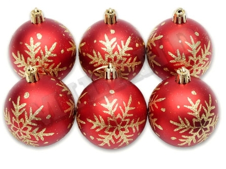 Набор ёлочных красных матовых шаров с узором "Снежинка" 6 см 6 шт НУ-6954