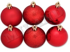 31782 [НУ-6958]Набор ёлочных красных шаров "Шёлк, бархат, люрекс" 6 см 6 шт НУ-6958