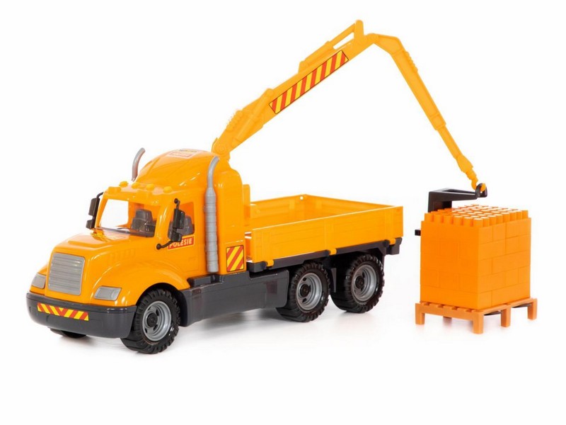 Автомобиль-кран "Майк" с манипулятором+конструктор "Супер-Микс" 30 эл. на поддоне в сеточке