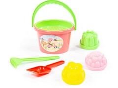 Набор №11: ведро среднее, ситечко, 3 формочки, лопатка, грабельки