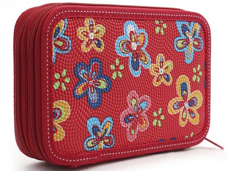 Пенал 2-секц. КРАСНЫЙ. ЦВЕТОЧНЫЙ УЗОР 190х115, принт. ткань "капля" (ПН-4188)