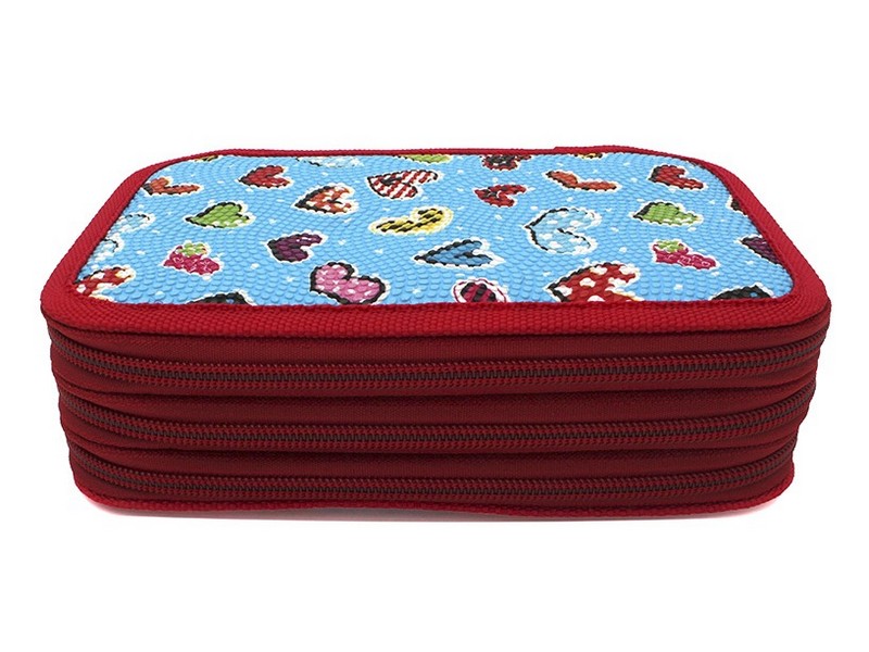 Пенал 3-секц. ГОЛУБОЙ. СЕРДЕЧНЫЙ УЗОР 190х115, принтованная ткань "капля" (ПН-4204)