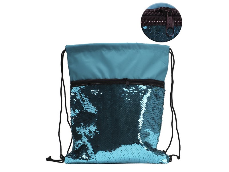 Мешок для обуви 1 отделение, с карманом БИРЮЗОВЫЕ ПАЙЕТКИ 330х400 (МО-5036)