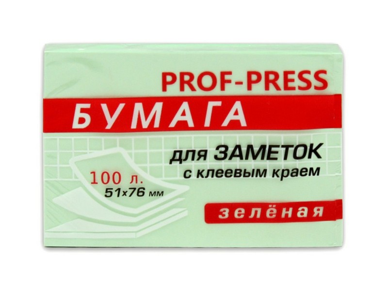 Бумага для заметок с клеевым краем ЗЕЛЕНАЯ 51х76 мм, 100л ЗБ-1549