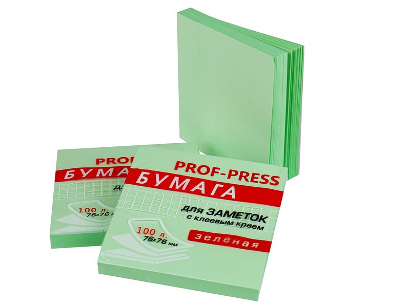 Бумага для заметок с клеевым краем ЗЕЛЕНАЯ 76х76 мм, 100л ЗБ-1553