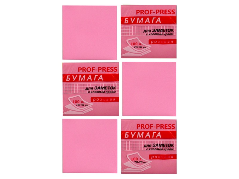 Бумага для заметок с клеевым краем РОЗОВАЯ 76х76 мм, 100л ЗБ-1555