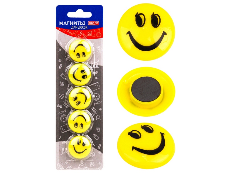 Набор магнитов для досок СМАЙЛИКИ d=30, 5шт МН-7773