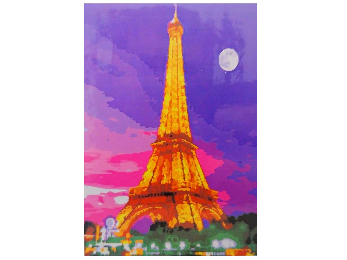 Холст с красками 30х40 см по номерам НОЧНОЙ ВИД НА ЭЙФЕЛЕВУ БАШНЮ