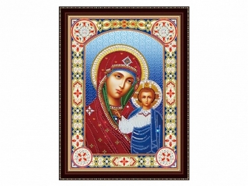 Алмазная мозаика 30х40 см ИКОНА БОЖИЕЙ МАТЕРИ №1 (с подр. c част., заполн., блест.)