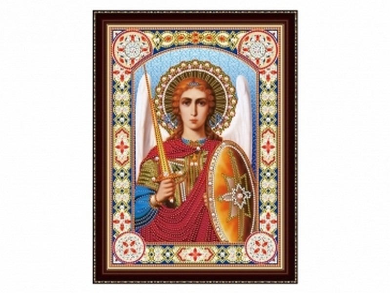 Алмазная мозаика 30х40 см ИКОНА АРХАНГЕЛА МИХАИЛА №1 (с подр., c част. заполн., блест.)