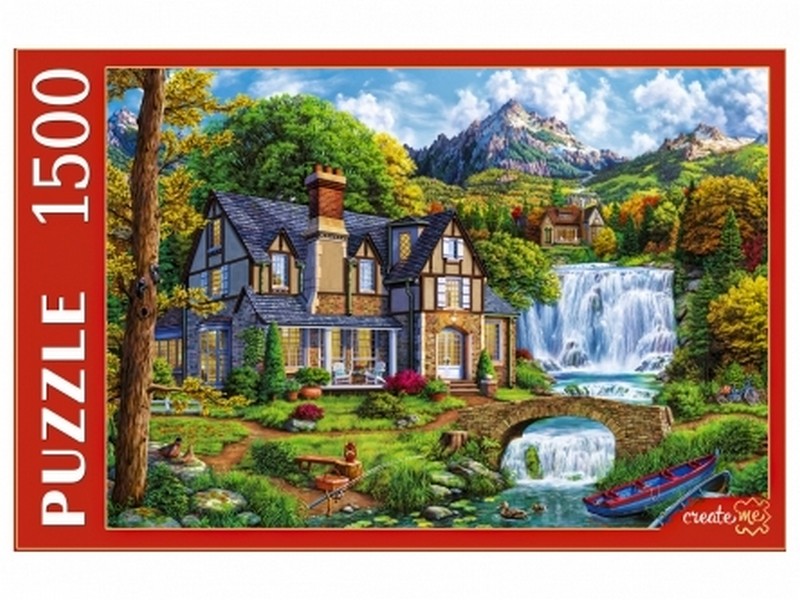 ПАЗЛЫ 1500 элементов. ДОМИК У БОЛЬШОГО ВОДОПАДА