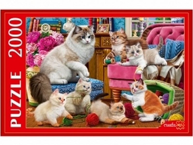 ПАЗЛЫ 2000 элементов. КОШКА С ПУШИСТЫМИ КОТЯТАМИ