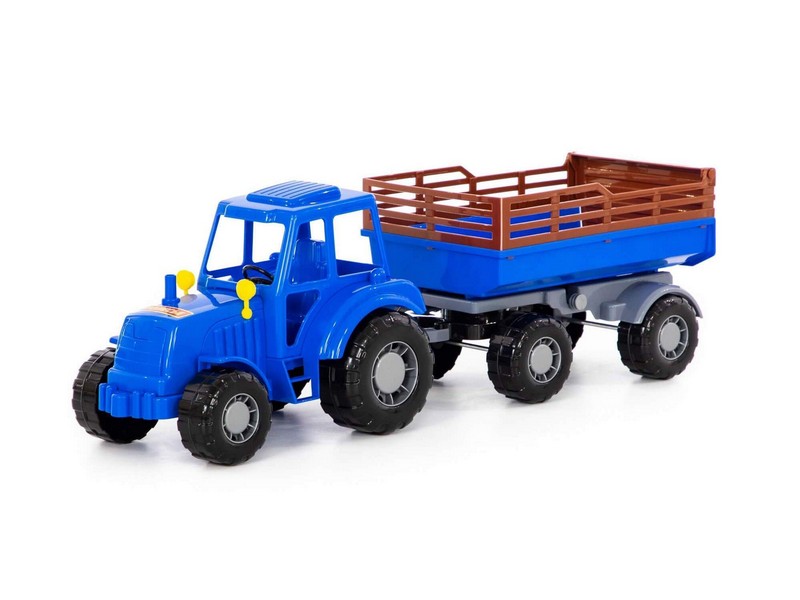 Трактор "Алтай" с прицепом №2 синий в сеточке