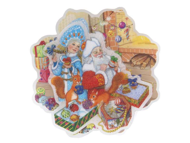 Купить оптом Новогоднее украшение ДЕД МОРОЗ СО СНЕГУРОЧКОЙ на присоске со светодиодом 12*12см в пак. 76119 в Луганске