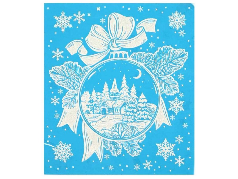 Купить оптом Оконное украшение РОЖДЕСТВЕНСКАЯ НОЧЬ (ПВХ, декор. глиттер) с раскраской 15,5*17,5 см 81496 в Луганске