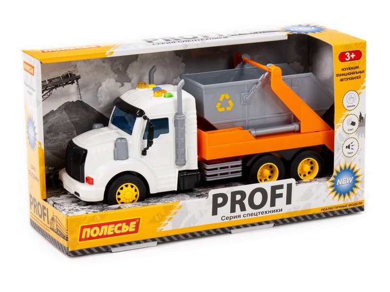 Автомобиль-контейнеровоз инерц. "Профи" (свет, звук) оранжевый в коробке
