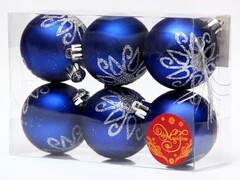 39143&nbsp;[41909]Набор ШАРЫ СИНИЕ С СЕРЕБРЯНЫМ ЦВЕТКОМ из полистирола 6 см (6шт/уп) 41909