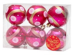 39148&nbsp;[35542]Набор ШАРЫ МАЛИНОВЫЕ В БЕЛУЮ ТОЧКУ из полистирола 6 см (6шт/уп) 35542