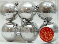 39149 [35528]Набор ШАРЫ СИНИЕ С БЕЛОЙ СНЕЖИНКОЙ из полистирола 6 см (6шт/уп) 35528