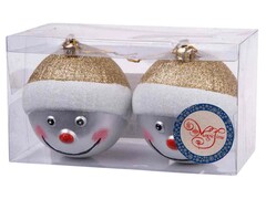 39155 [81881]Набор ШАРЫ СНЕГОВИКИ В ЗОЛОТОМ из полистирола 8 см (2шт/уп) 81881