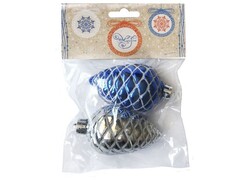 39162 [78894]Набор подвесок ШИШКИ СЕРЕБРЯНАЯ И СИНЯЯ из полистирола 7 см (2шт/уп) 78894