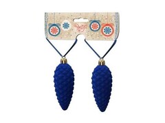 39182 [81890]Набор подвесок ШИШКИ СИНИЙ БАРХАТ из полистирола 11,5x3,5x3,5 см (2шт/уп) 81890