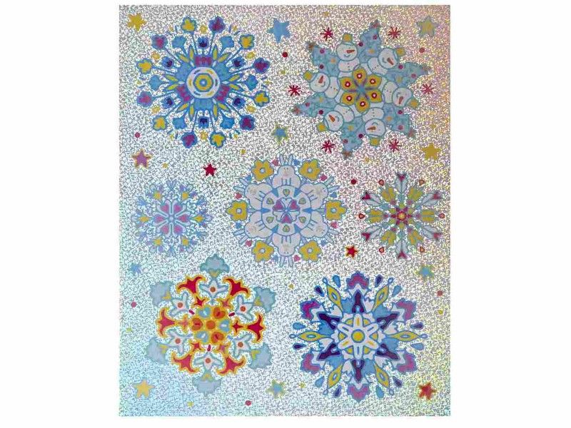 Оконное украшение РАЗНОЦВЕТНЫЕ СНЕЖИНКИ (ПВХ) с раскраской 30x38 см 78097