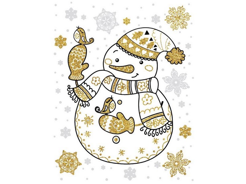 Оконное украшение СНЕГОВИК (ПВХ, декор. глиттер) с раскраской 30*38 см 82529